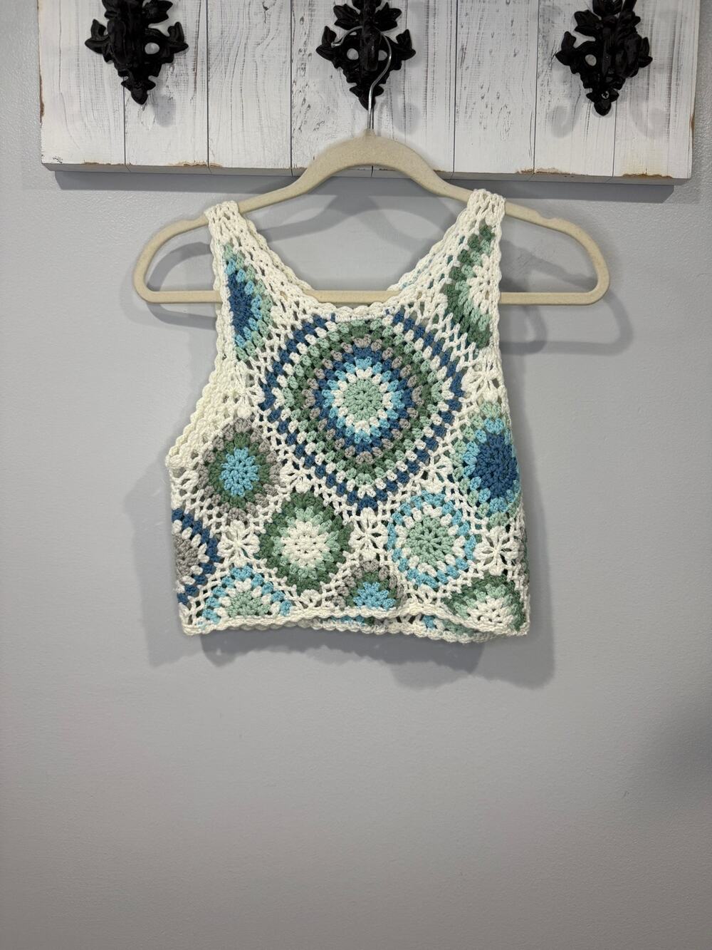 Altar’d State Crochet Knit Tank Top Blue Green Boho Festival Size XS